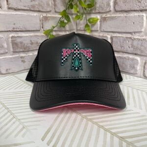 Leatherette Black Trucker Hat w/Wild and Free Patch